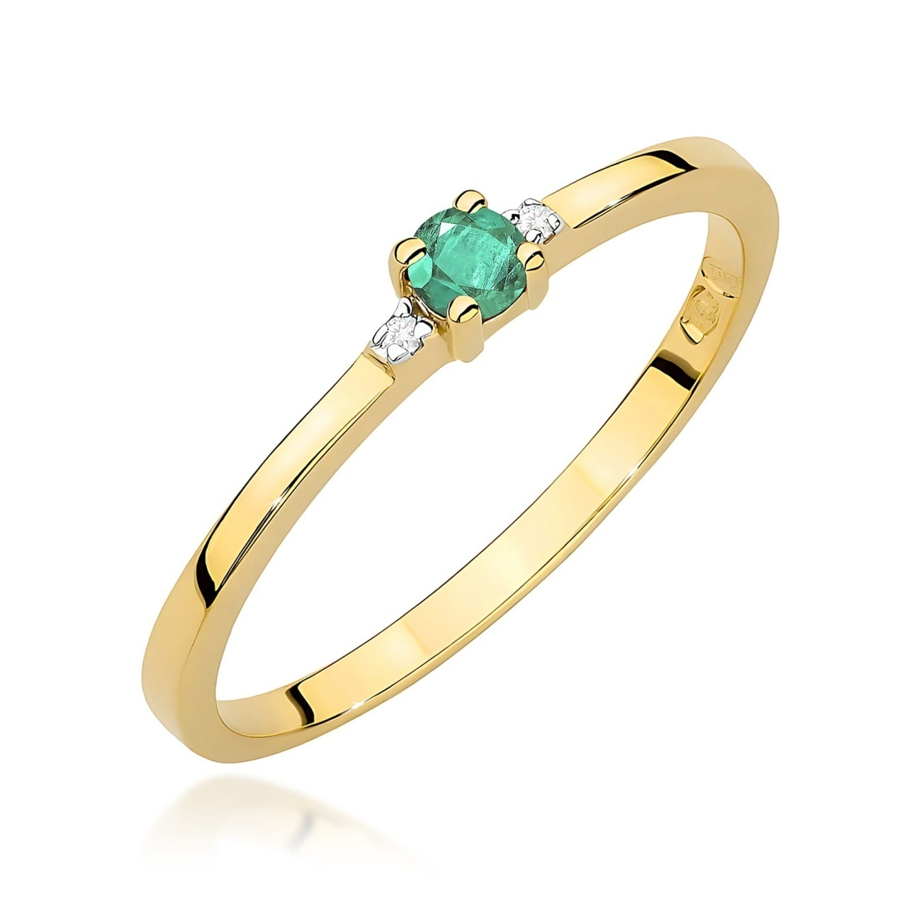 Inel Aur 9K cu Smarald 0.15 ct si Diamante Naturale 0.01 ct