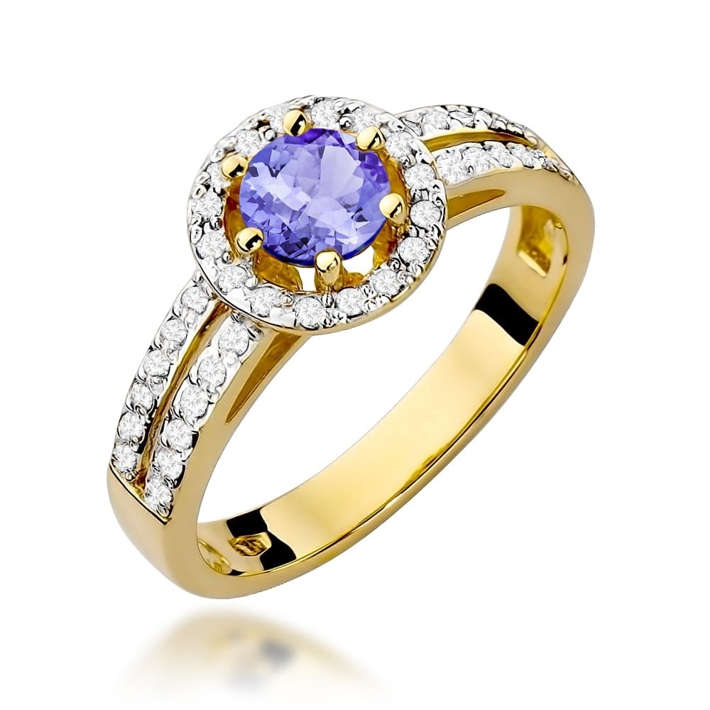 Inel Aur 9K cu Tanzanit 0.50 ct si Diamante Naturale 0.20 ct