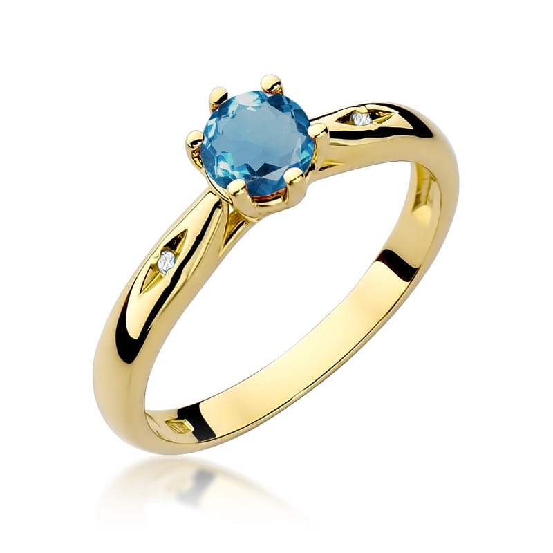 Inel Aur 9K cu Topaz London Blue 0.50 ct si Diamante Naturale 0.01 ct