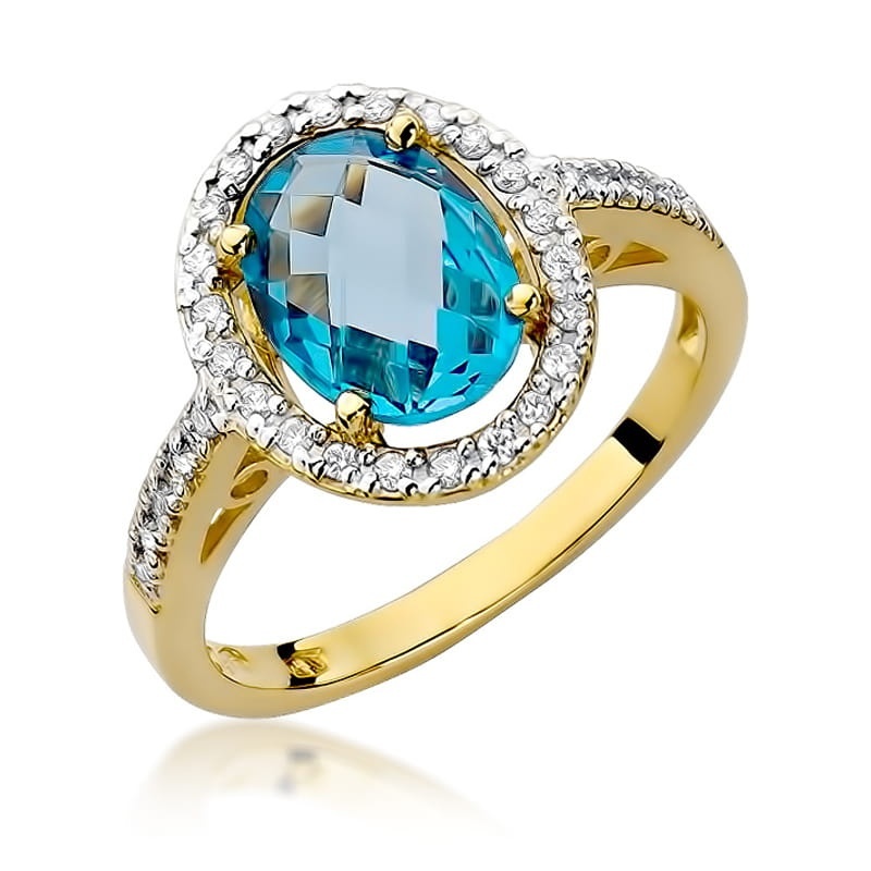 Inel Aur 9K cu Topaz Swiss 1.70 ct si Diamante Naturale 0.16 ct