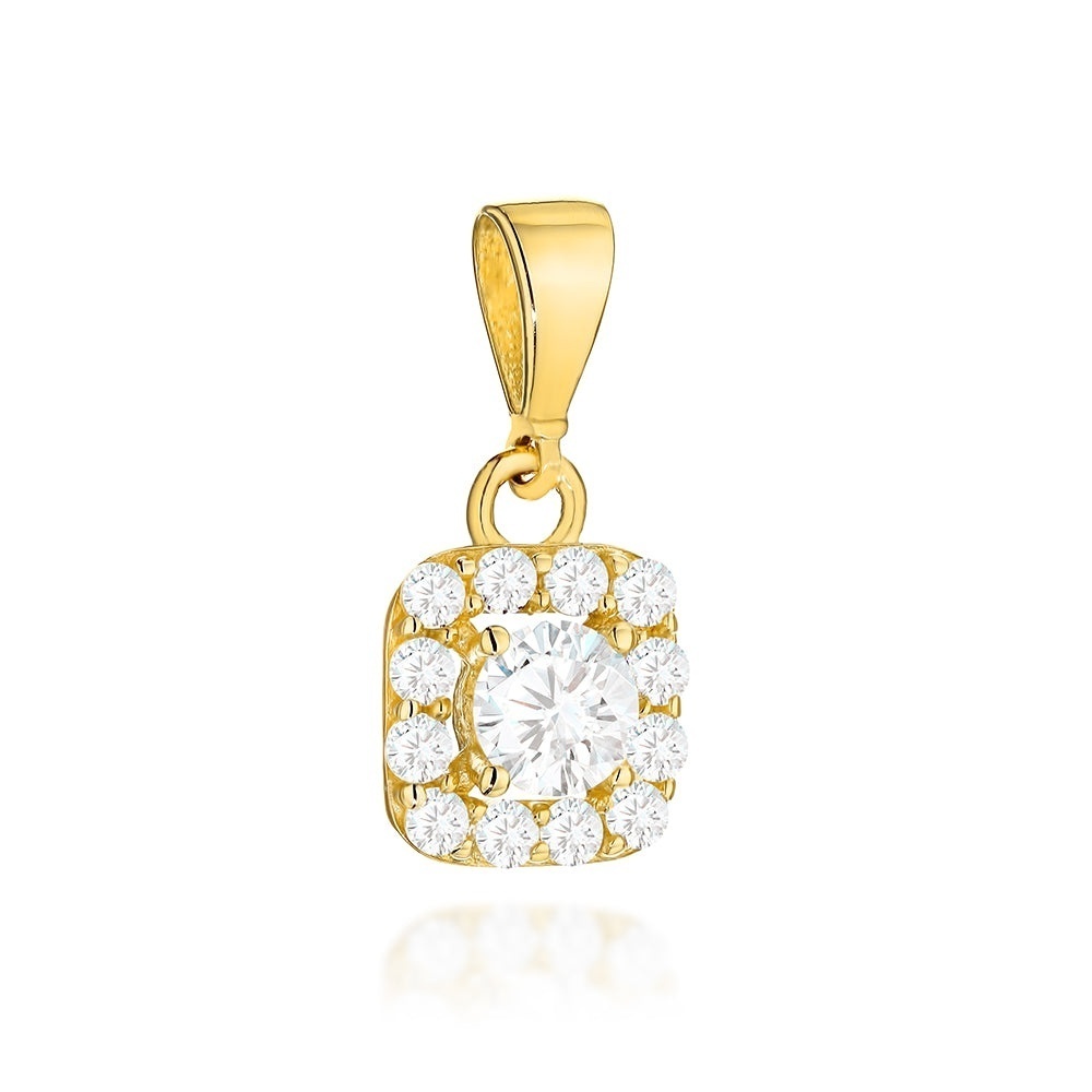 Pandantiv Aur 14K Pătrat cu Zirconii - Eleganță Geometrică