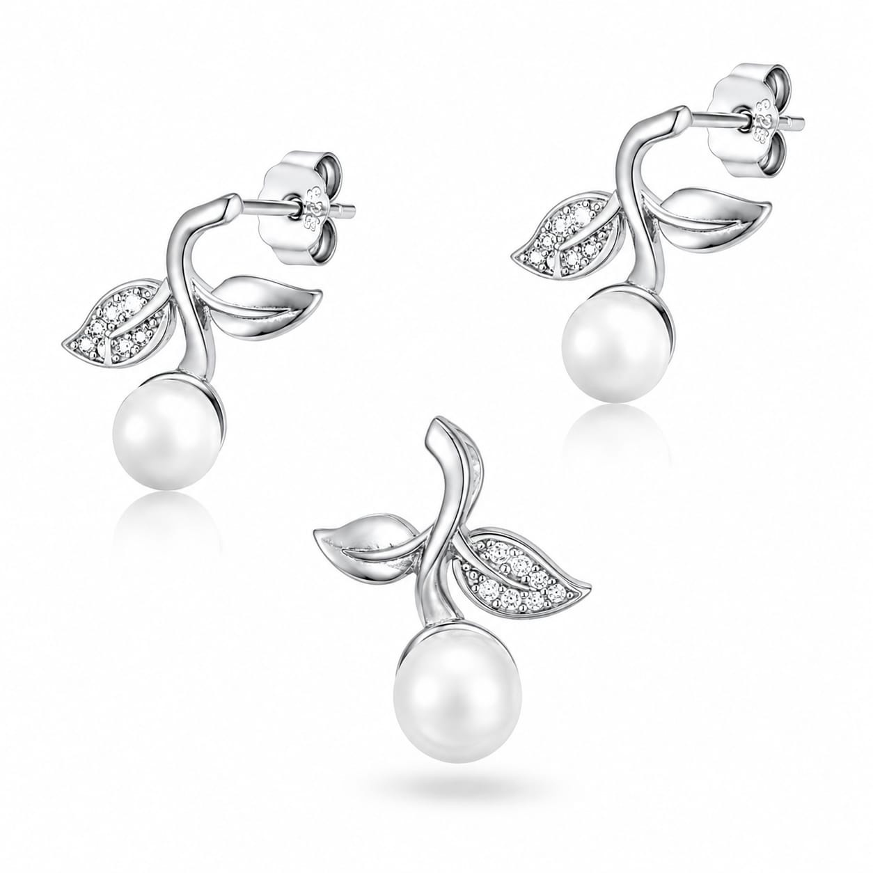 Set cercei si pandantiv din Argint 925 Flower & Pearl