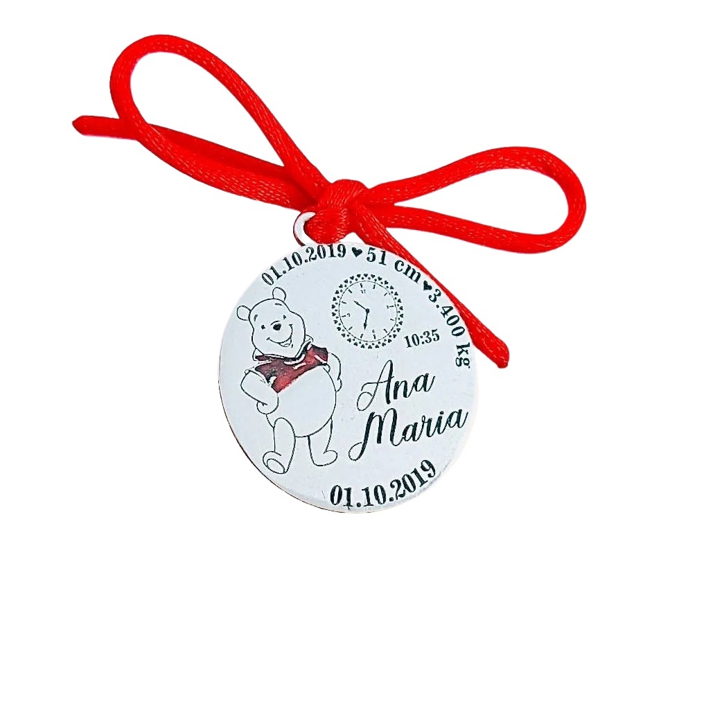 Banut Argint 2cm pentru Botez - Mot - Scaldat - Personalizabil Ursulet