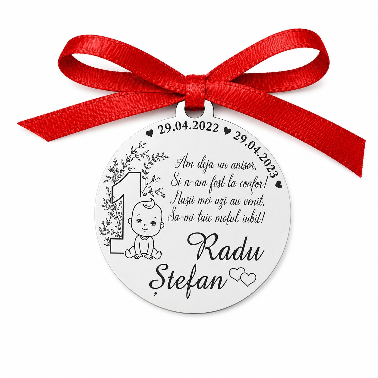 Banut Argint 925 x 2cm pentru Botez - Mot - Scaldat - Personalizabil