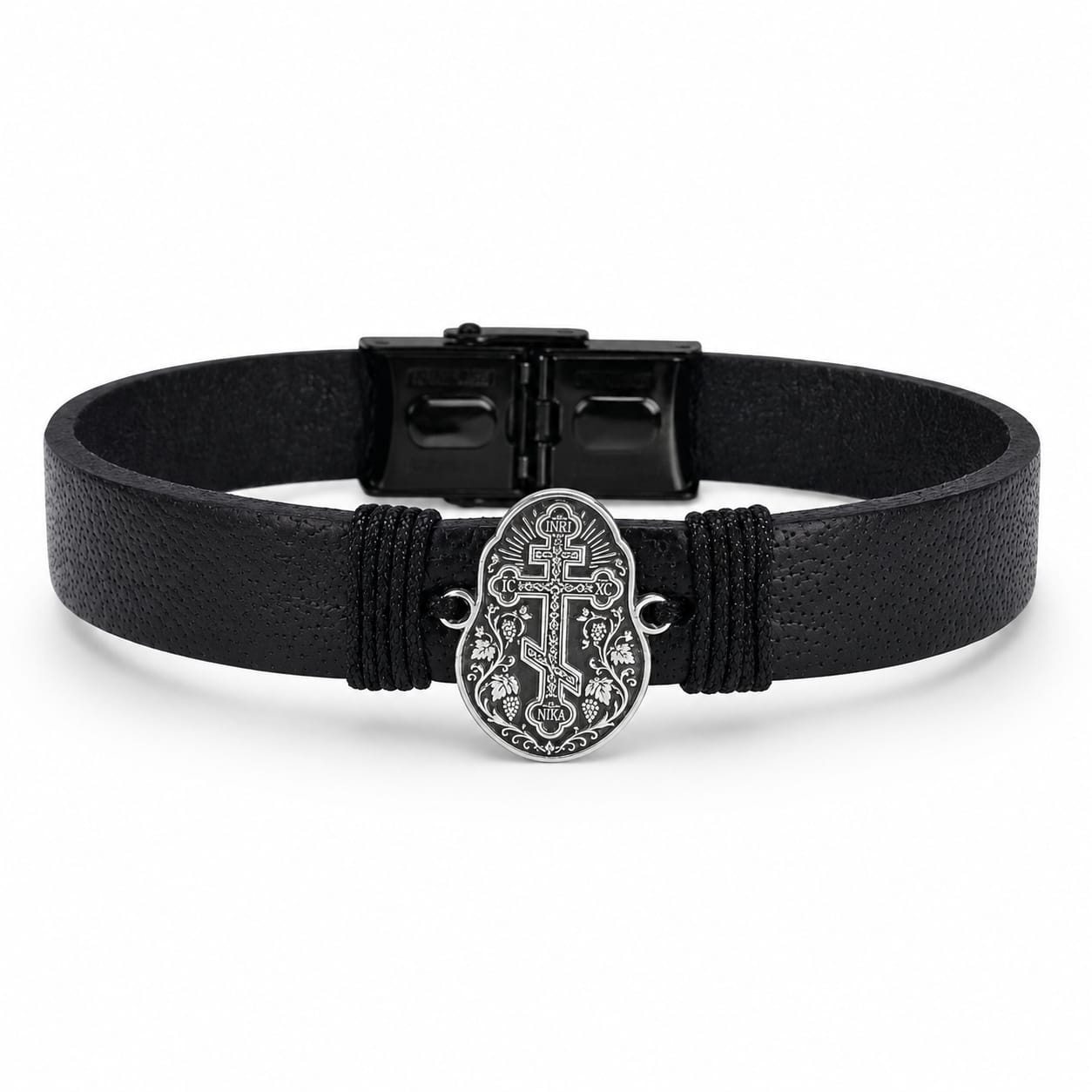 Brățară Cross Protection din Argint 925 și piele naturală