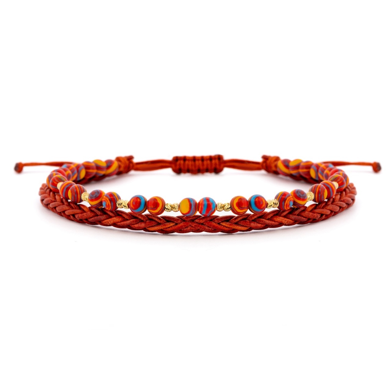 Bratara Multicolor din AUR 14K si Piele Naturală