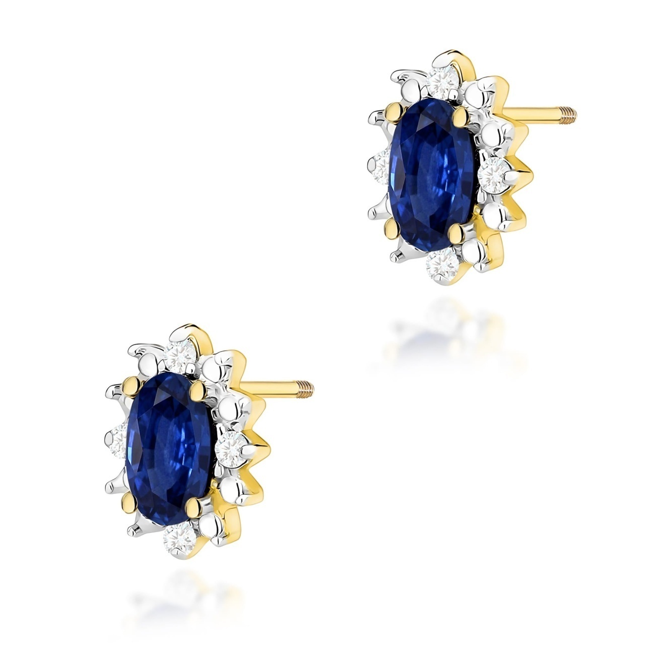 Cercei Aur 14K cu Safir 0.30 ct si Diamante Naturale 0.04 ct Filet cu Protectie