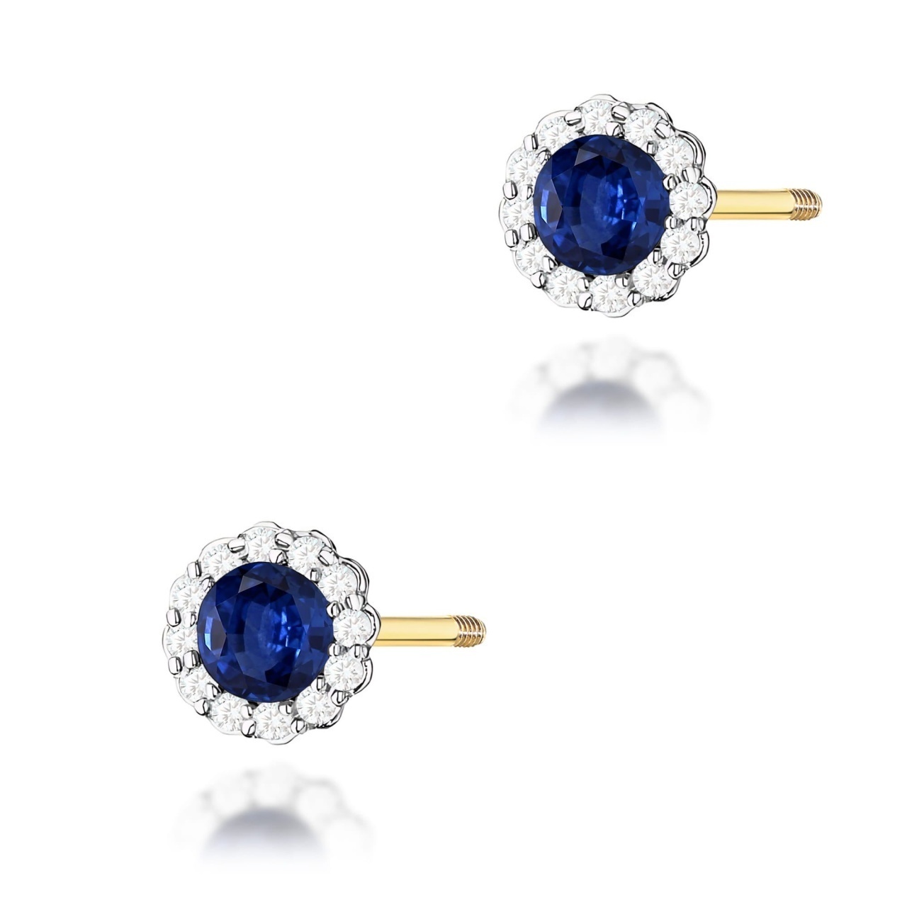 Cercei Aur 14K cu Safir 0.50 ct si Diamante Naturale 0.21 ct Filet cu Protectie
