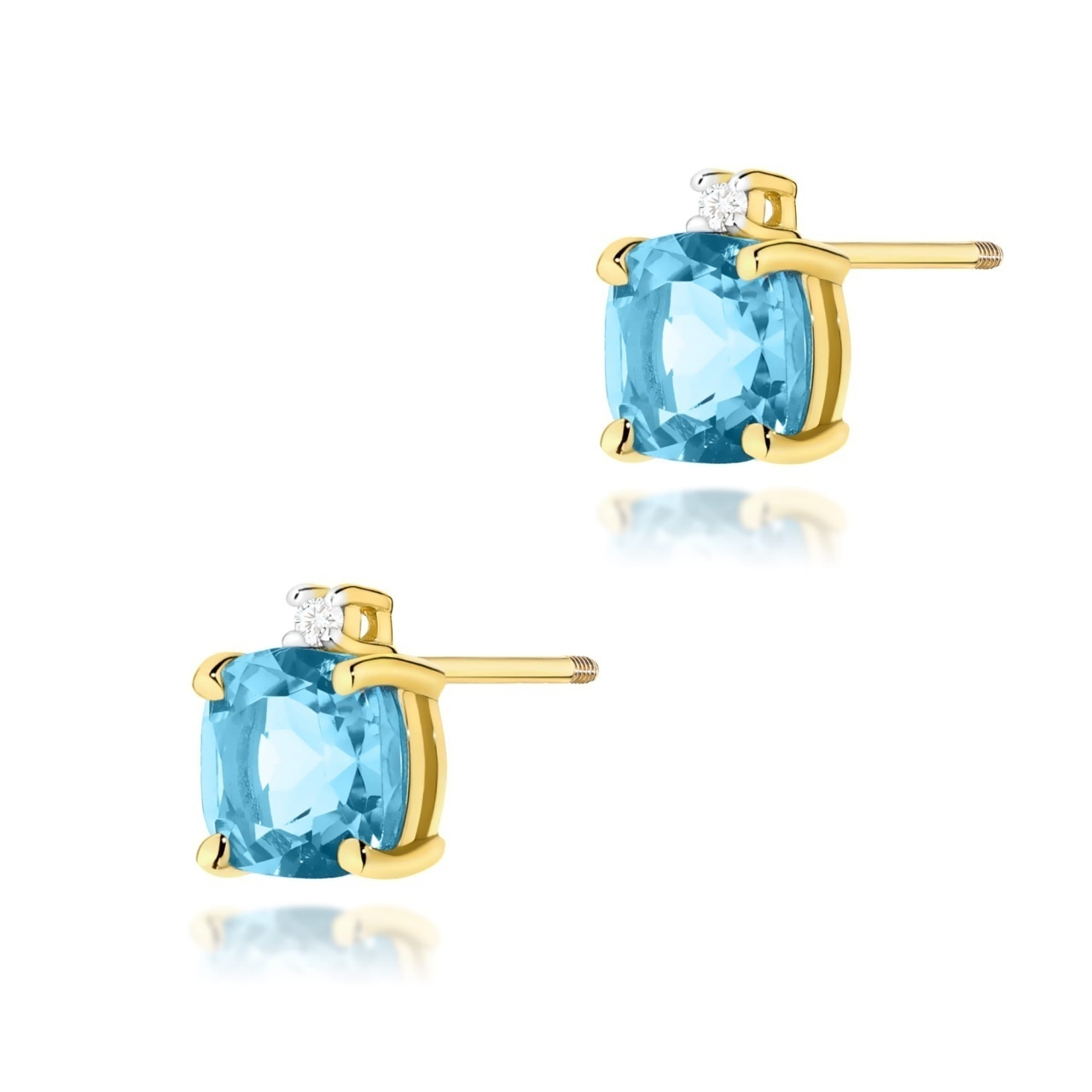 Cercei Aur 14K cu Topaz Swiss 1.10 ct si Diamante Naturale 0.03 ct Filet cu Protectie