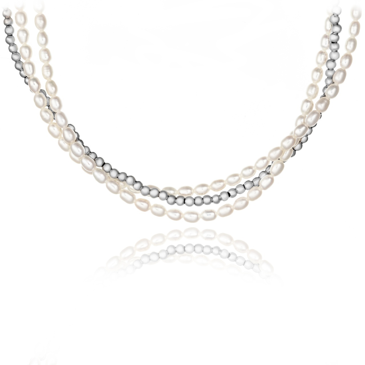 Colier Triple Pearls and Silver din Argint 925 si perle de cultura