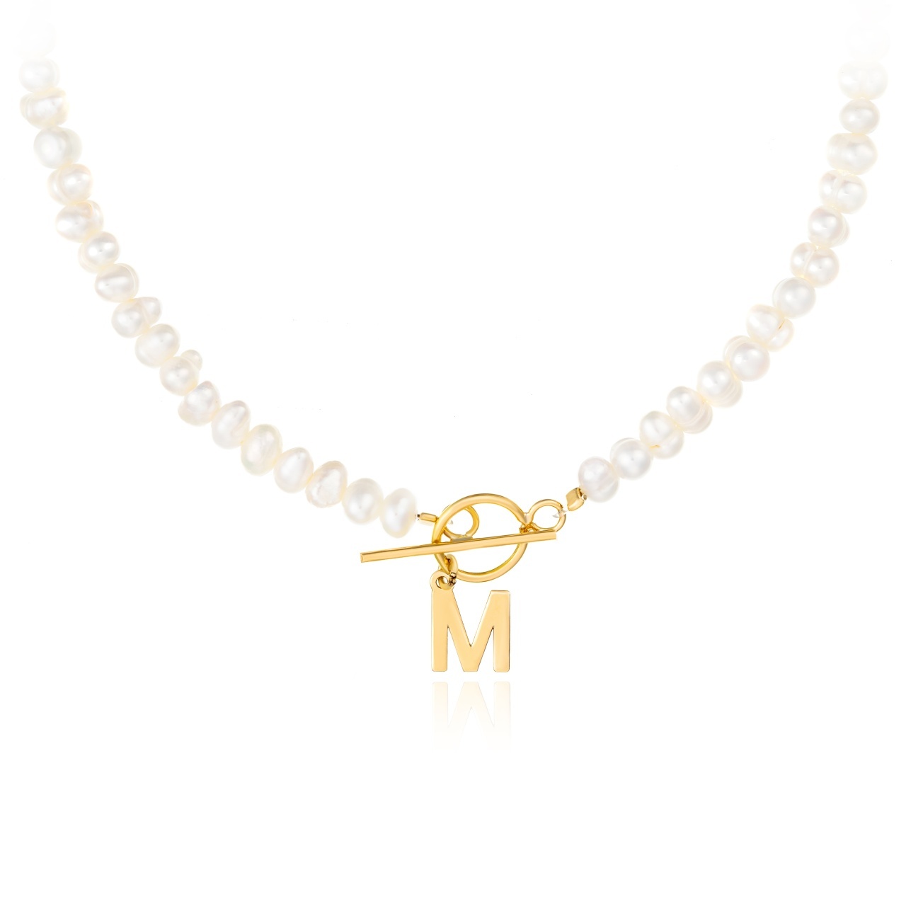 Colier You & Pearls + initiala la alegere din aur 14k