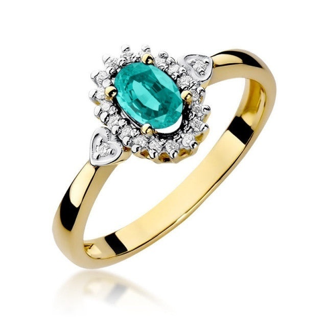 Inel Aur 14K cu Smarald 0.40 ct si Diamante Naturale 0.10 ct