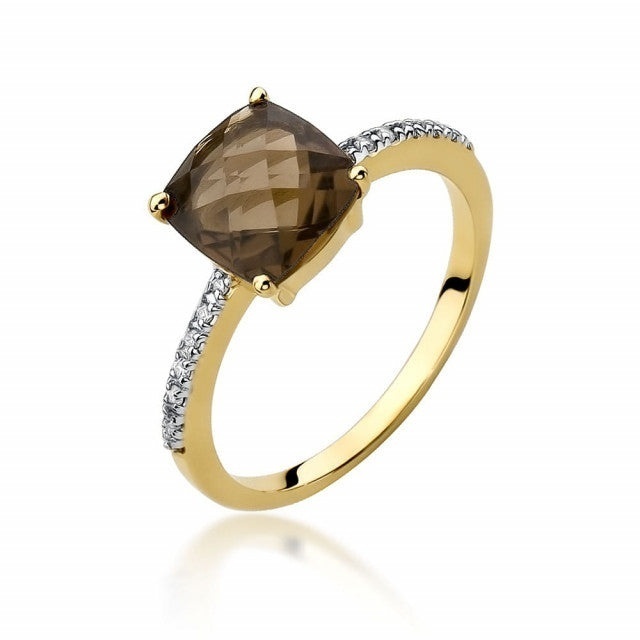 Inel Aur 14K cu Smoky Quartz 2.00 ct si Diamante Naturale 0.07 ct