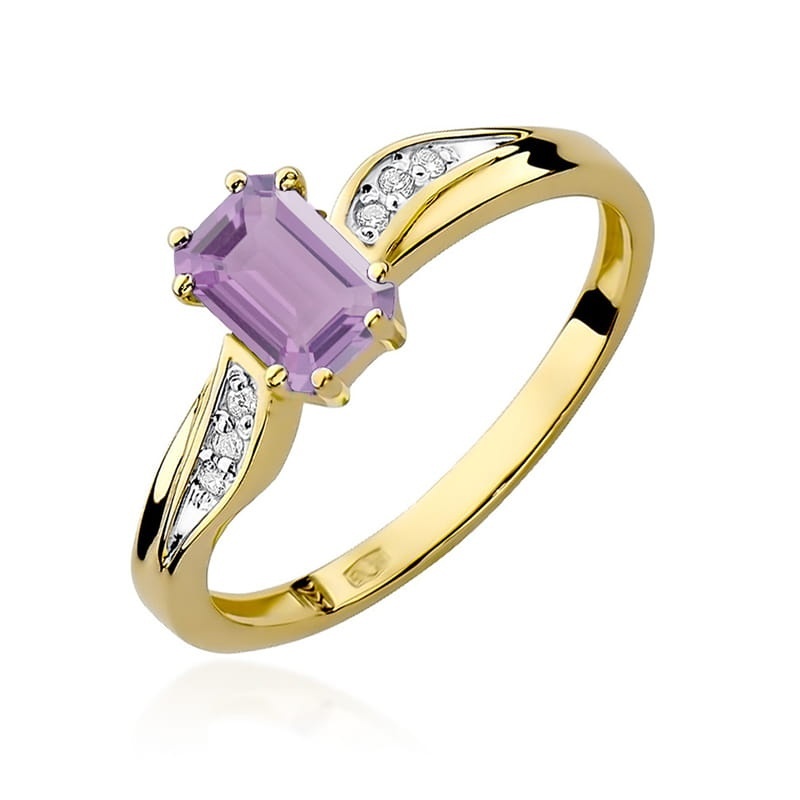 Inel Aur 9K cu Ametist 0.50 ct si Diamante Naturale 0.03 ct