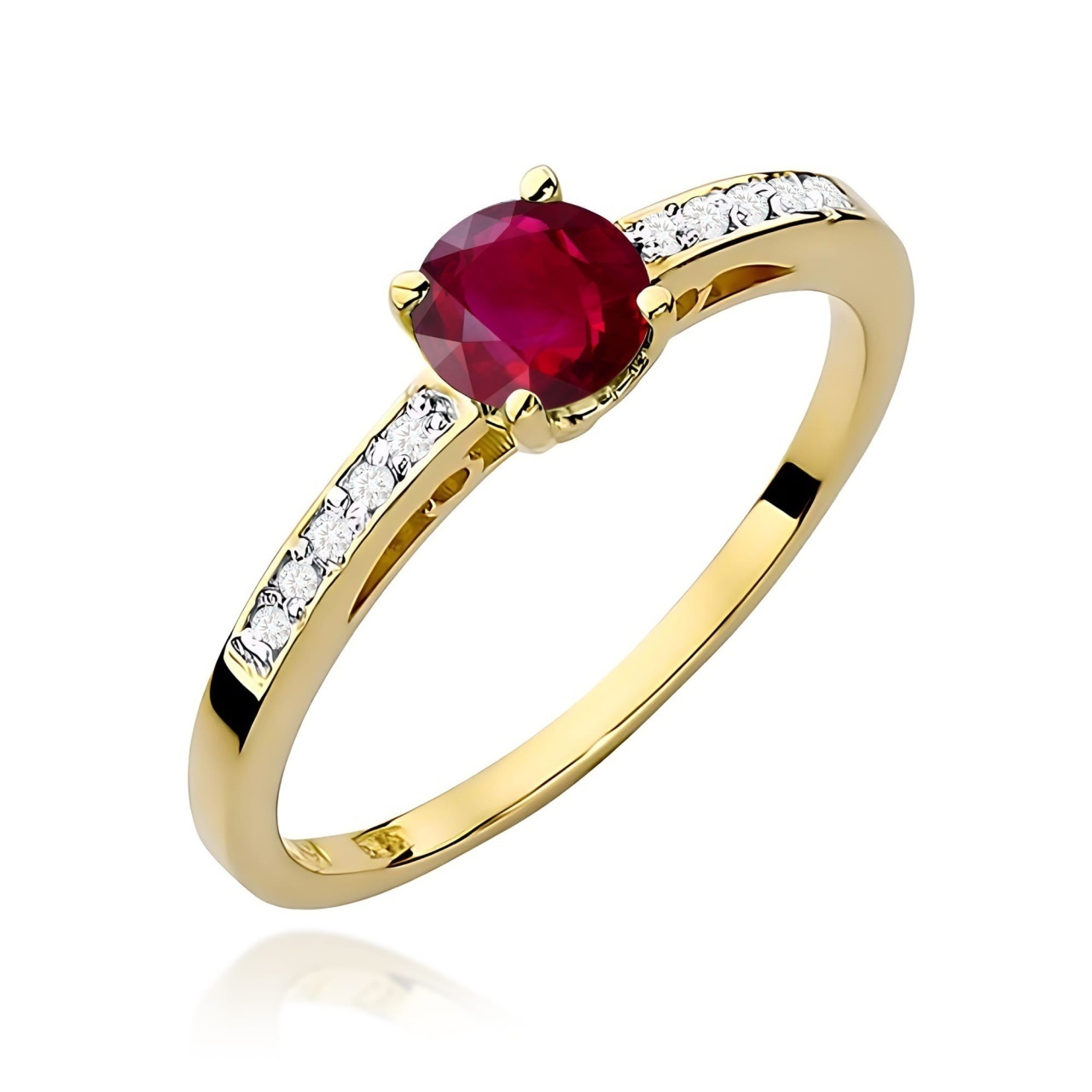 Inel Aur 9K cu Rubin 0.60 ct si Diamante Naturale 0.05 ct