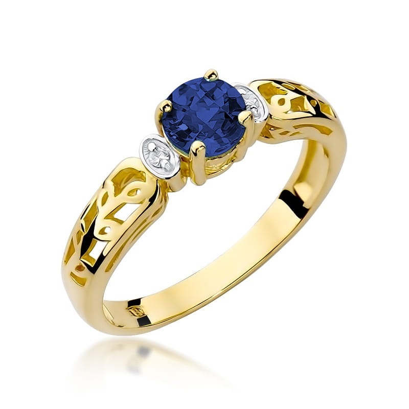 Inel Aur 9K cu Safir 0.50 ct si Diamante Naturale 0.02 ct