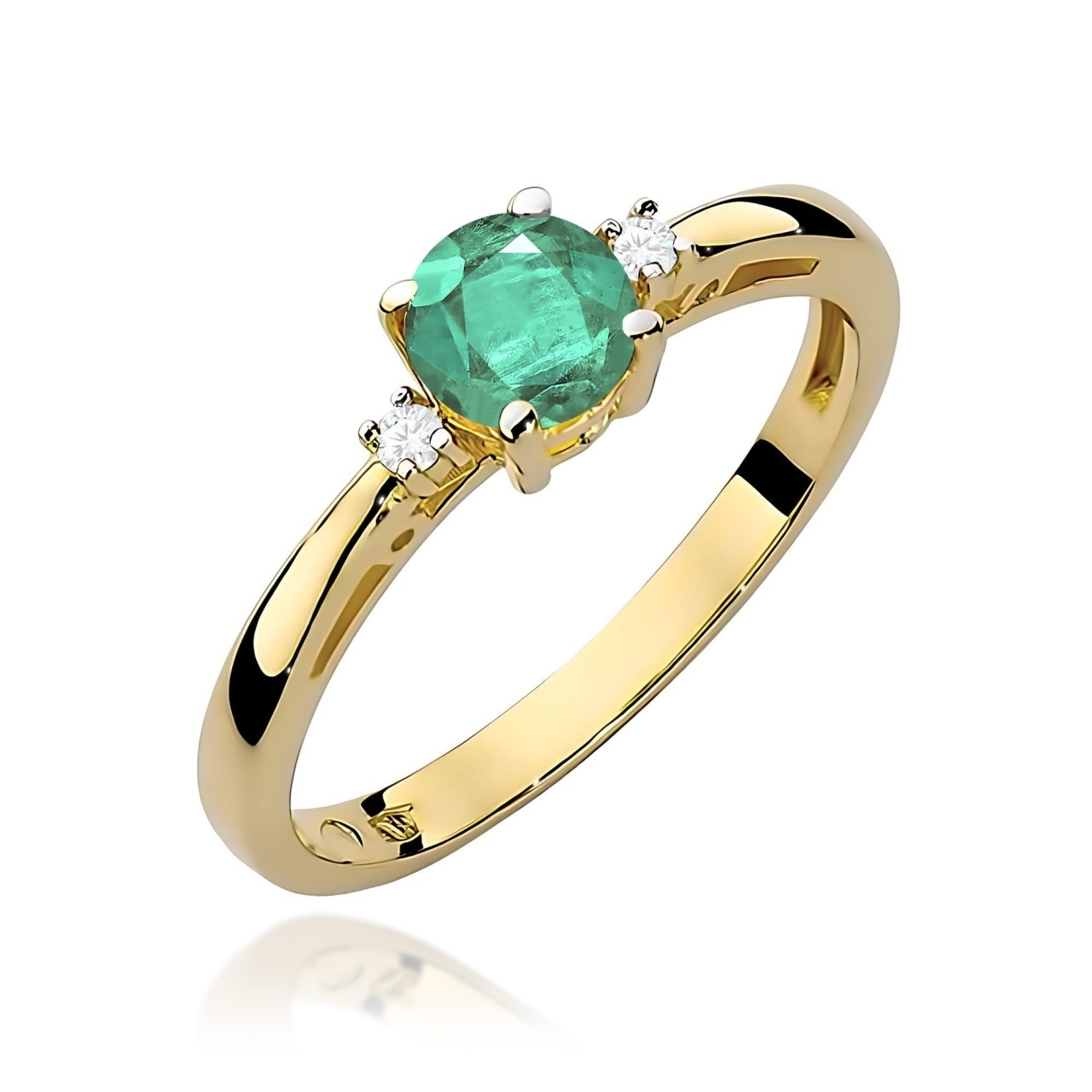 Inel Aur 9K cu Smarald 0.50 ct si Diamante Naturale 0.03 ct