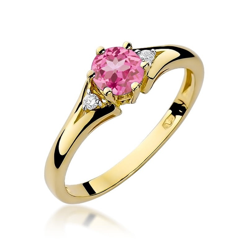 Inel Aur 9K cu Topaz Roz 0.60 ct si Diamante Naturale 0.03 ct