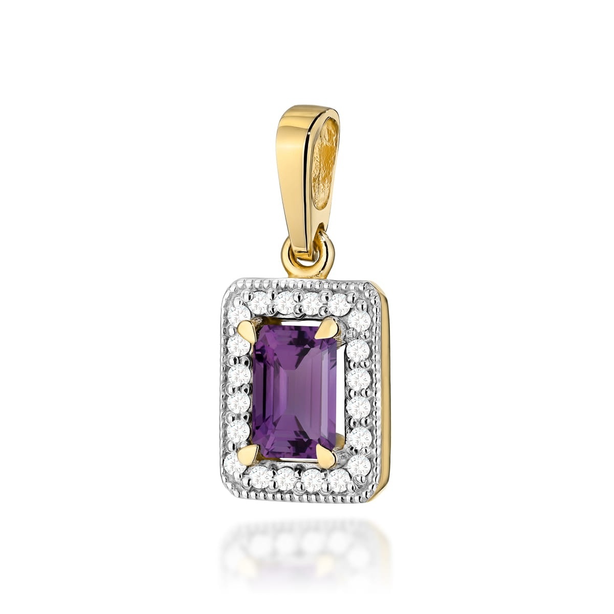 Pandantiv Aur 14K cu Ametist 0.50 ct si Diamante Naturale 0.10 ct