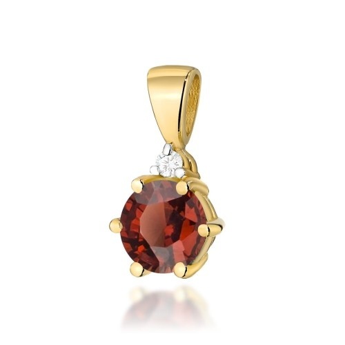 Pandantiv Aur 14K cu Granat 0.60 ct si Diamant Natural 0.01 ct