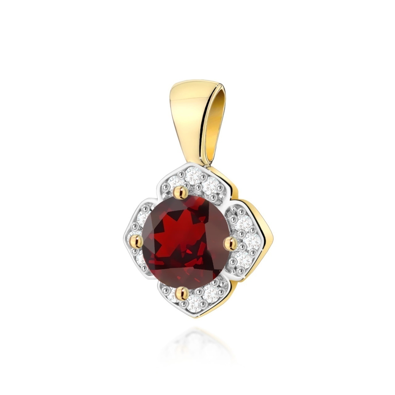 Pandantiv Aur 14K cu Granat 0.60 ct si Diamante Naturale 0.06 ct