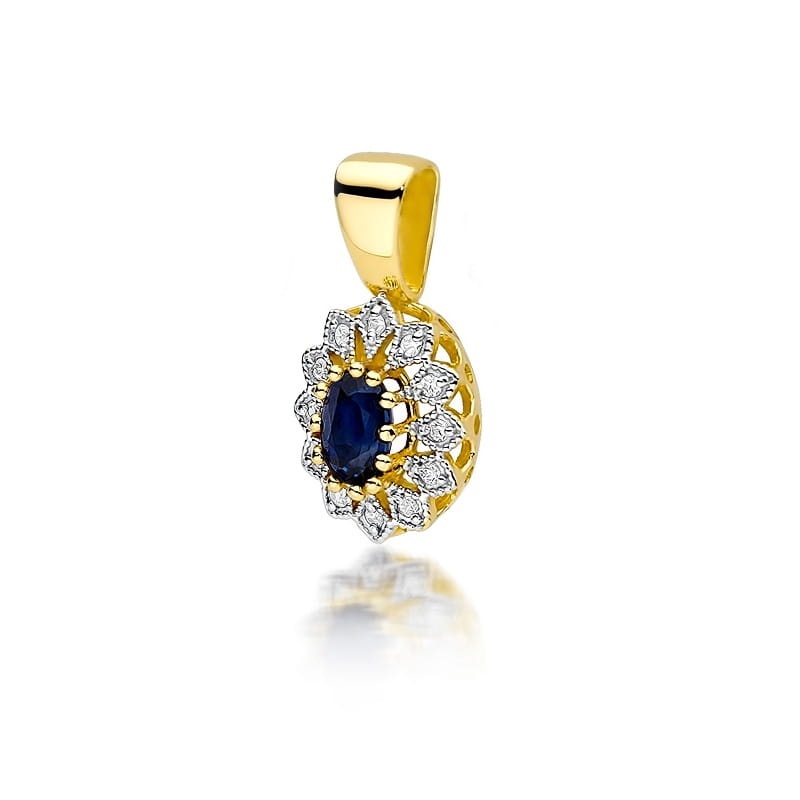 Pandantiv Aur 14K cu Safir 0.70 ct si Diamante Naturale 0.10 ct