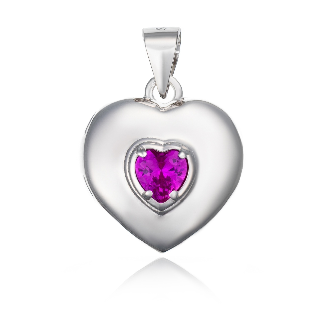 Pandantiv personalizabil Heart din argint 925 cu cristal fuchsia