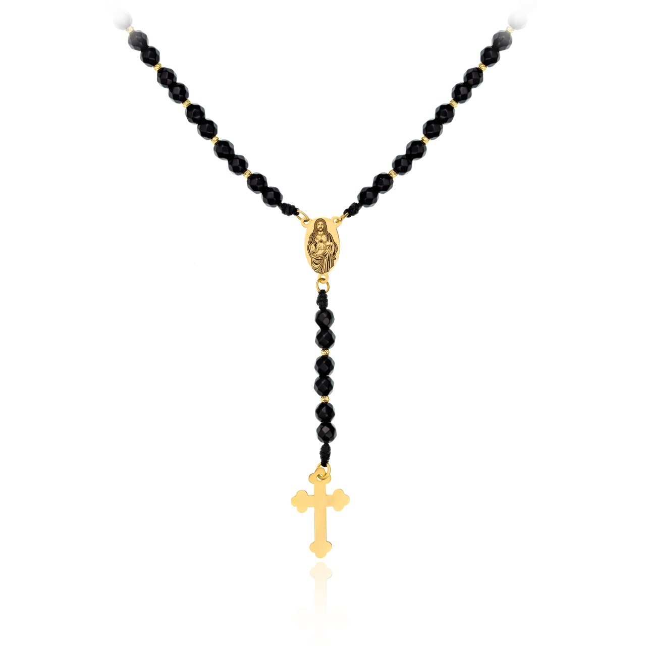 Rozariu Unisex cu Onix si bile din aur 14k - personalizabil
