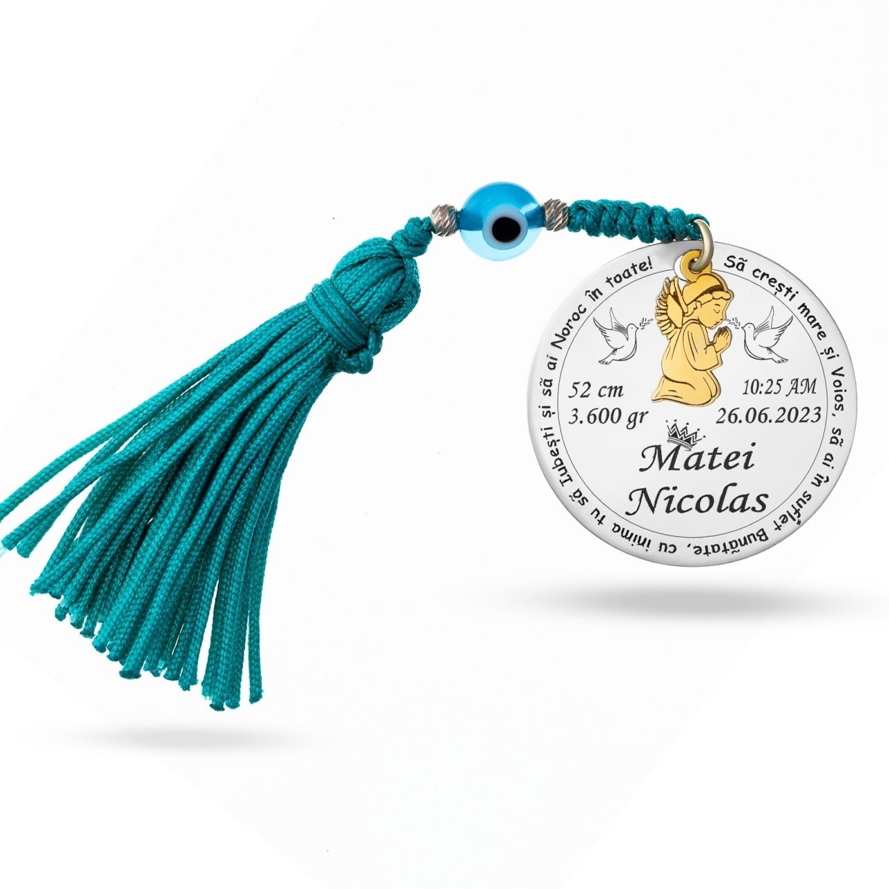 Banut 2.5cm pentru botez - mot - cu charm ingeras
