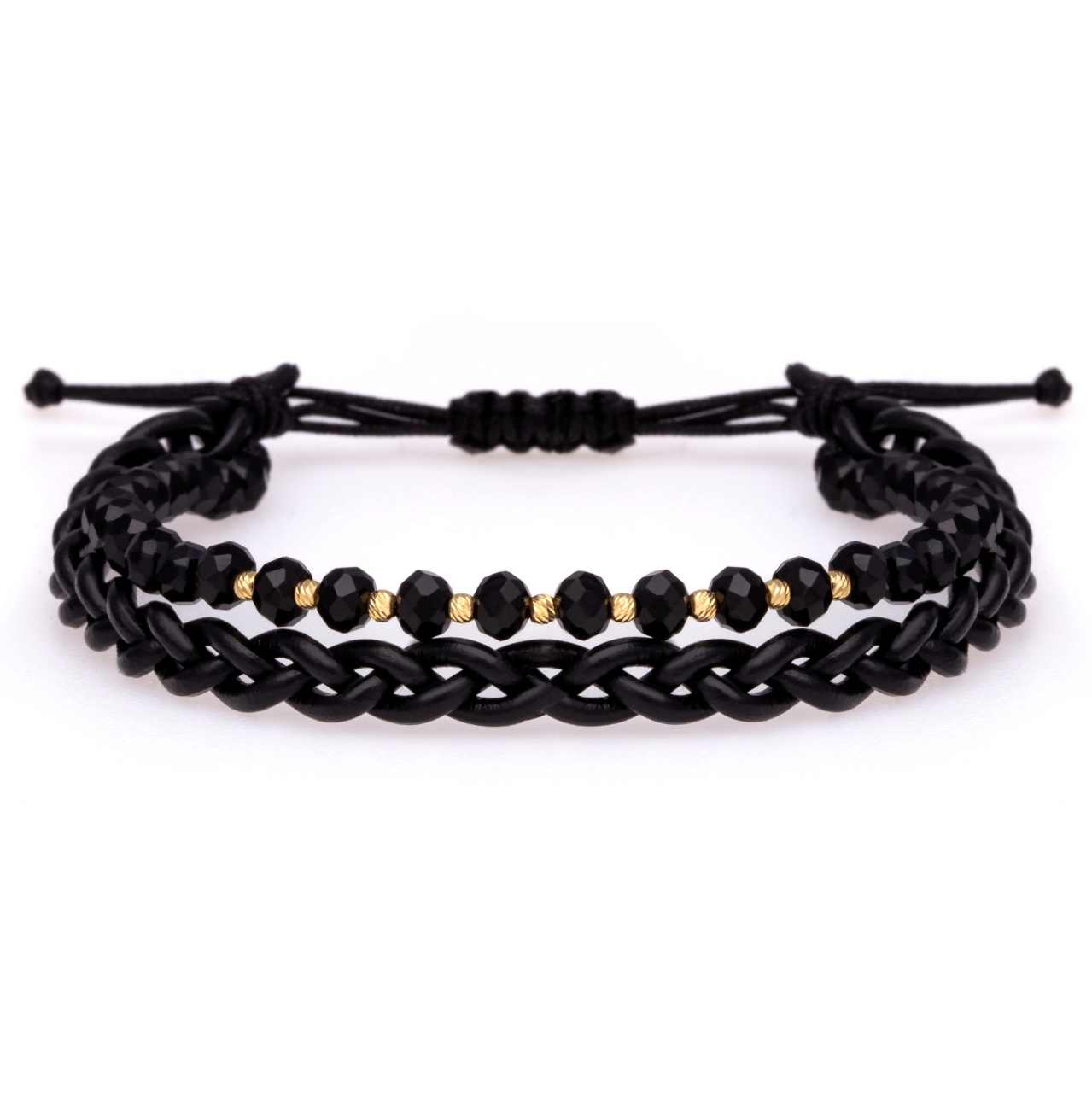 Bratara Double Gold din AUR 14K si Piele Naturală