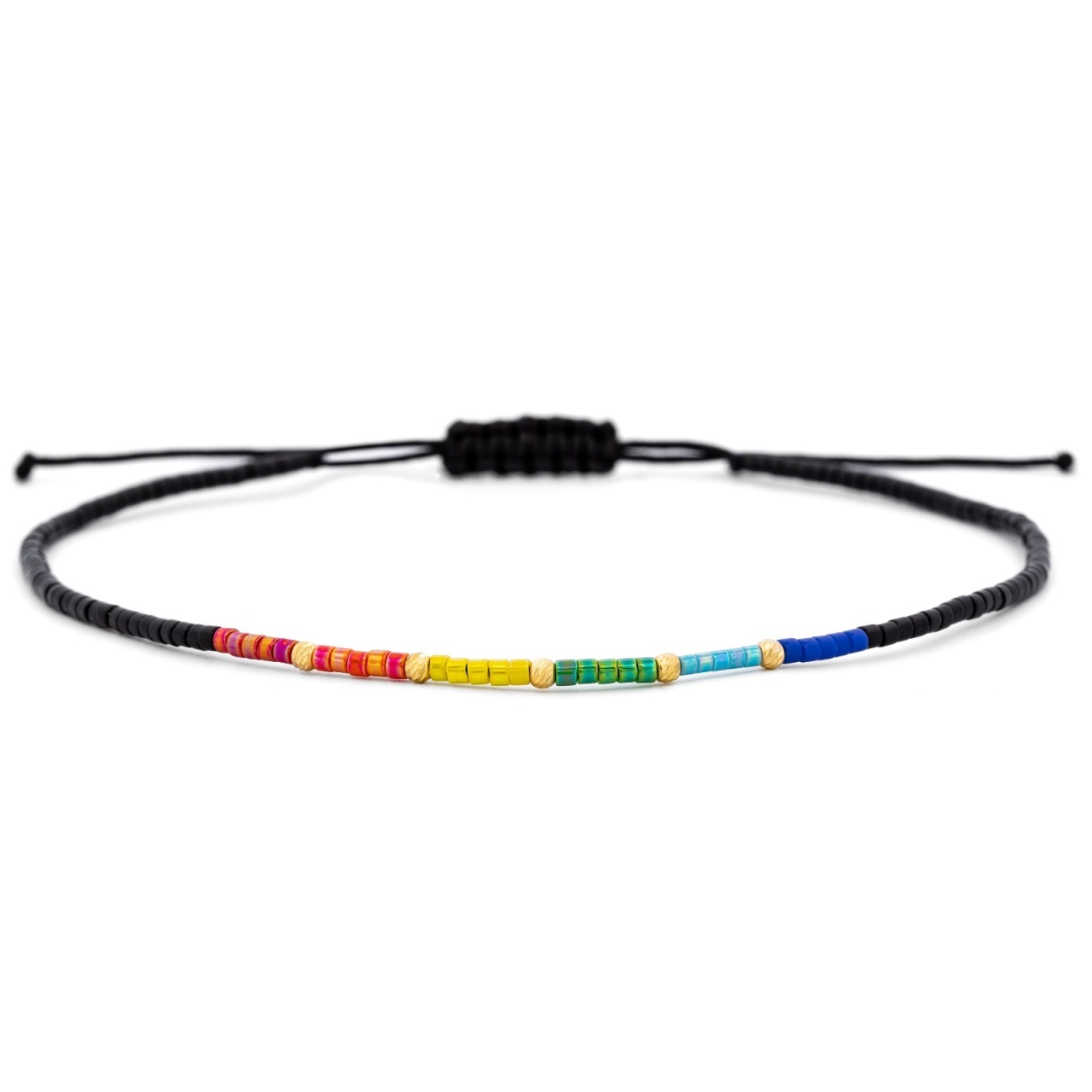 Brățară reglabila de picior Rainbow Summer cu Miyuki si bilute din AUR 14K