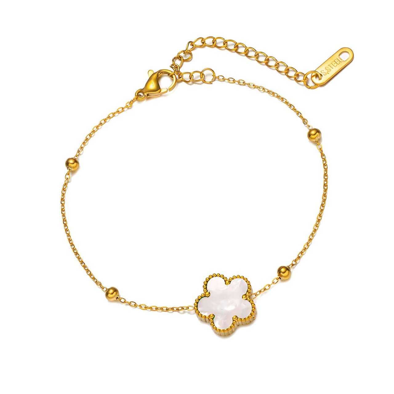 Bratara White Flower din Inox placat cu AUR 18K