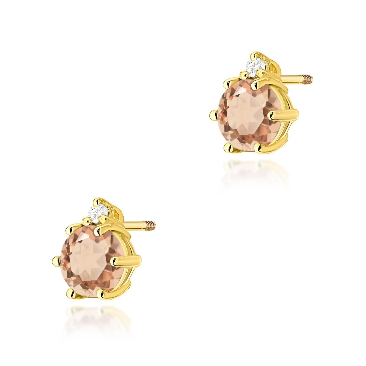 Cercei Aur 14K cu Morganit 0.40 ct si Diamante Naturale 0.03 ct Filet cu Protectie