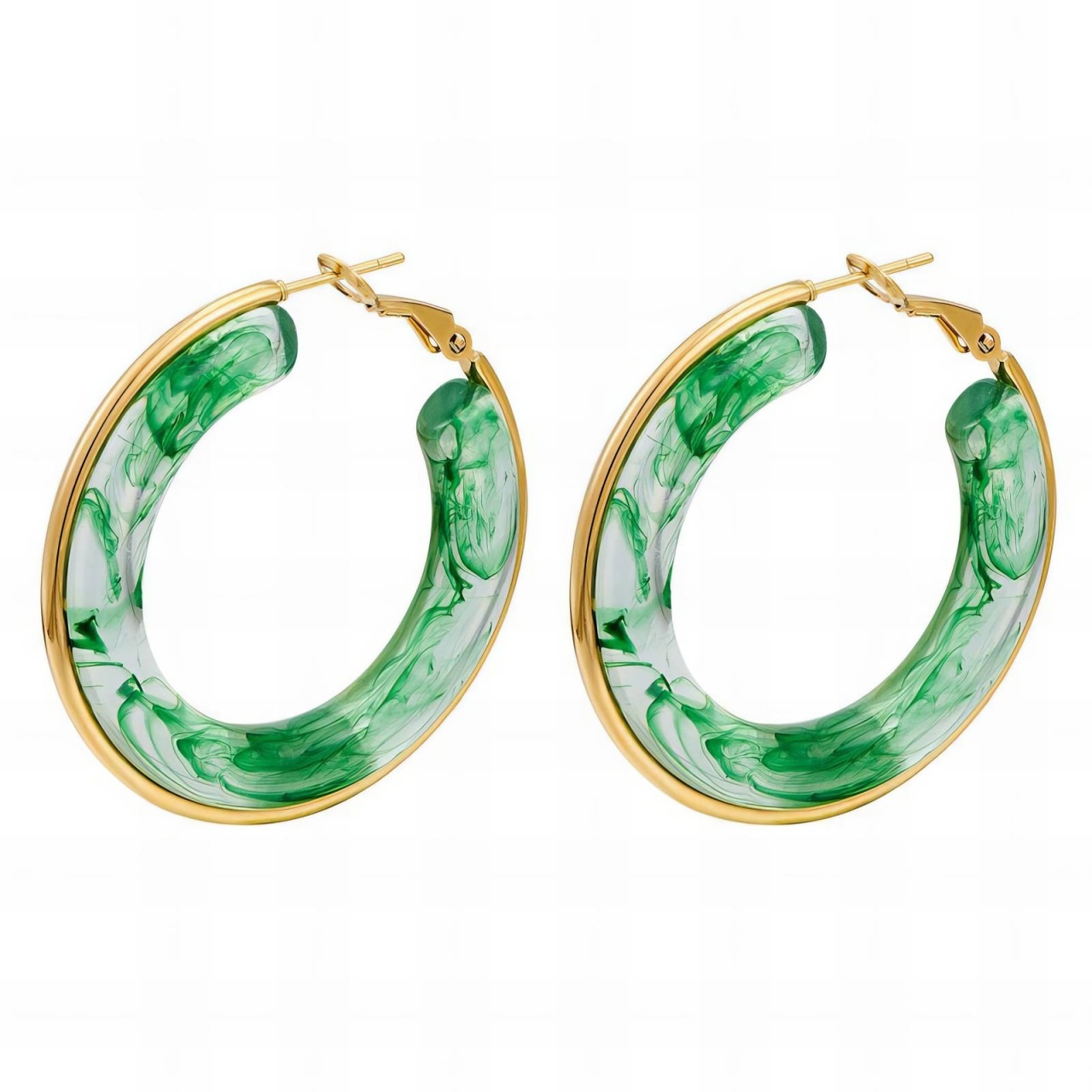 Cercei Ceramic Green din Inox placati cu AUR 18K