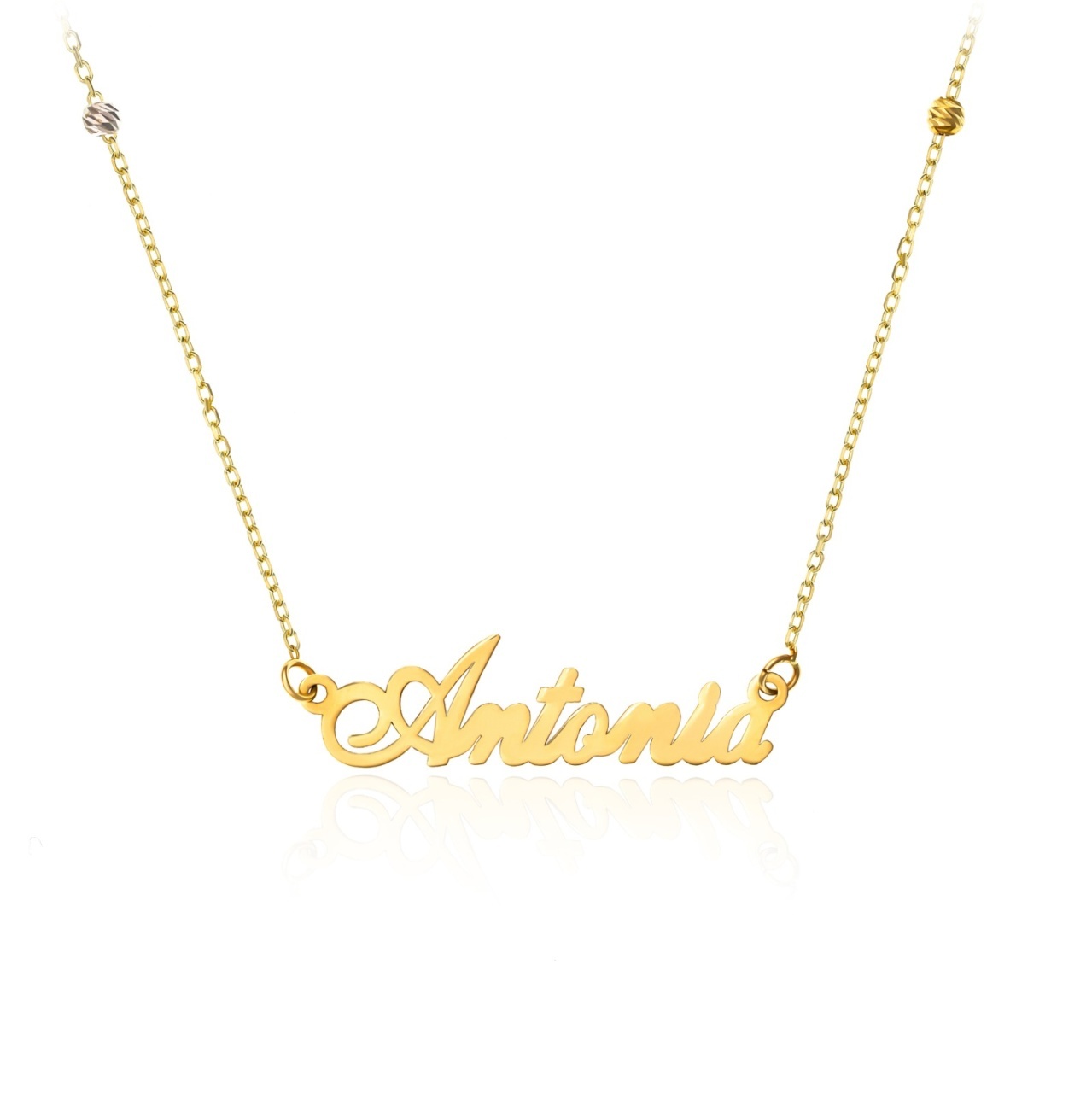 Colier Beautiful cu nume și lănțișor cu biluțe din Aur 14K