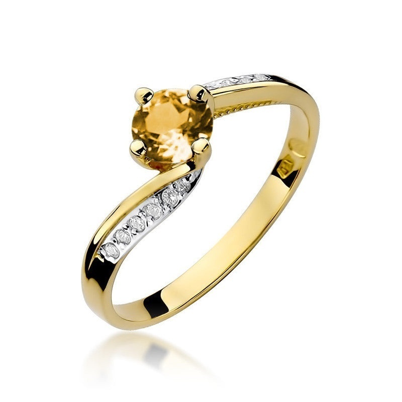 Inel Aur 14K cu Citrin 0.50 ct si Diamante Naturale 0.05 ct