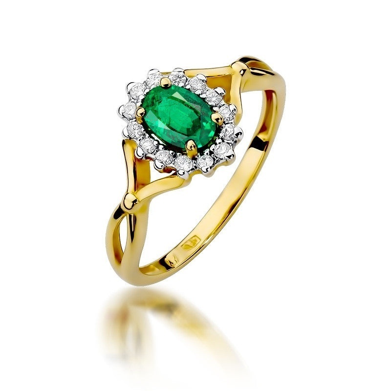 Inel Aur 14K cu Smarald 0.40 ct si Diamante Naturale 0.12 ct