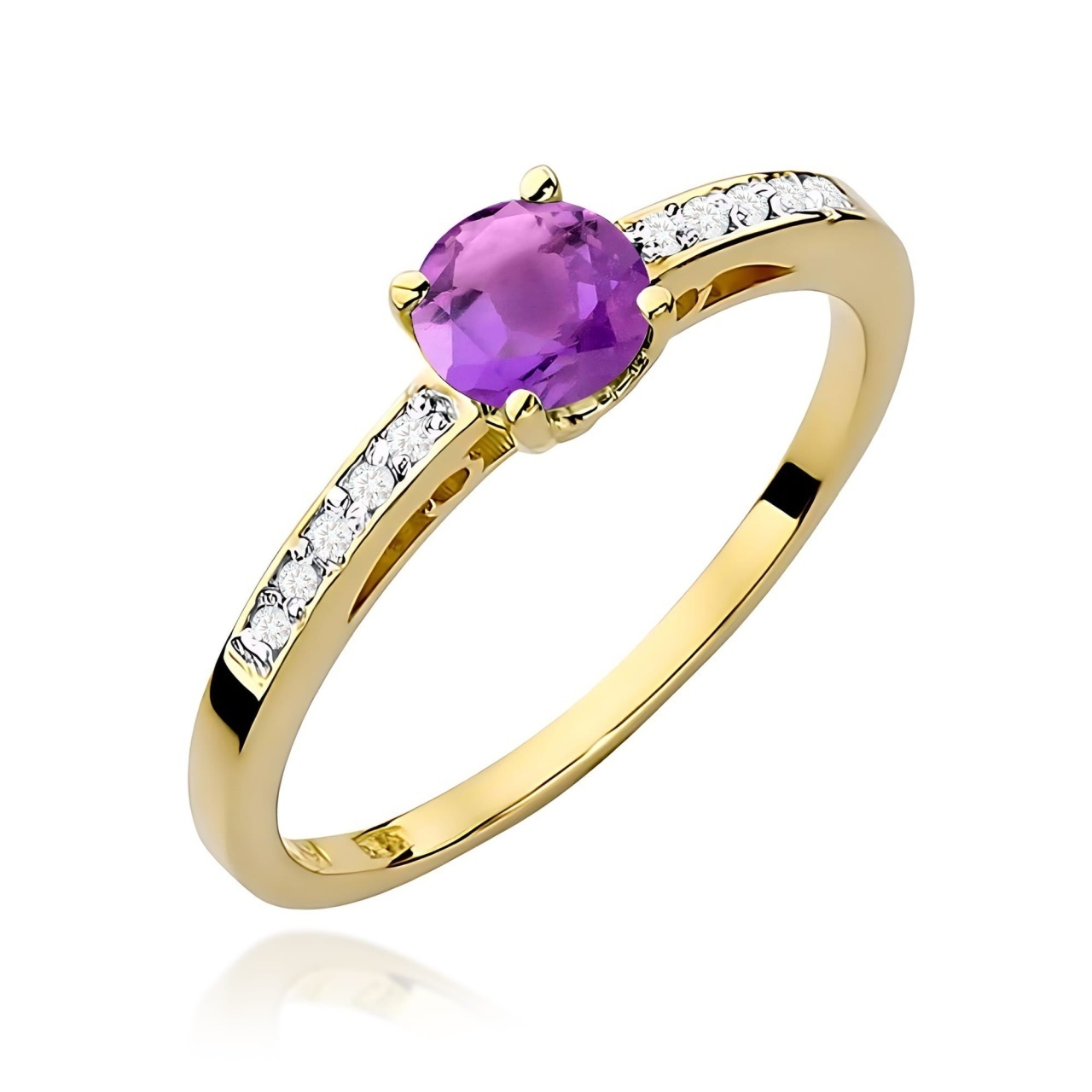 Inel Aur 9K cu Ametist 0.50 ct si Diamante Naturale 0.05 ct