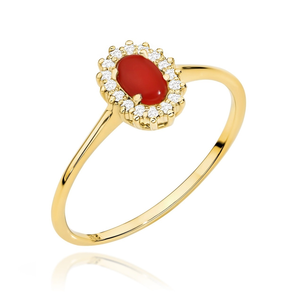 Inel Aur 9K cu Coral 0.20 ct si Diamante Naturale 0.08 ct