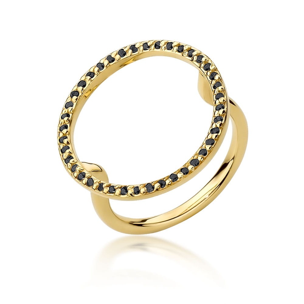 Inel Aur 9K cu Diamante Naturale Negre 0.20 ct