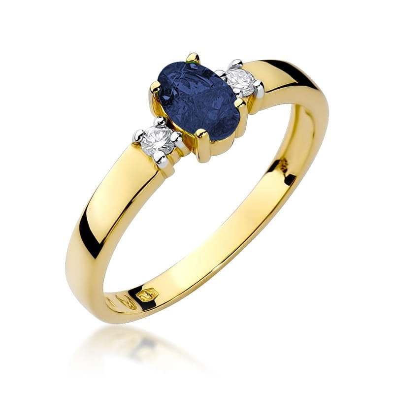 Inel Aur 9K cu Safir 0.70 ct si Diamante Naturale 0.08 ct