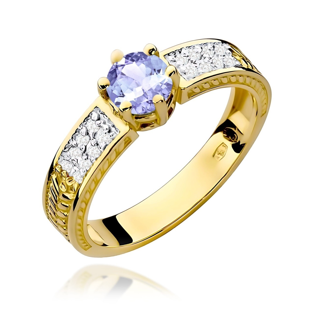 Inel Aur 9K cu Tanzanit 0.50 ct si Diamante Naturale 0.08 ct