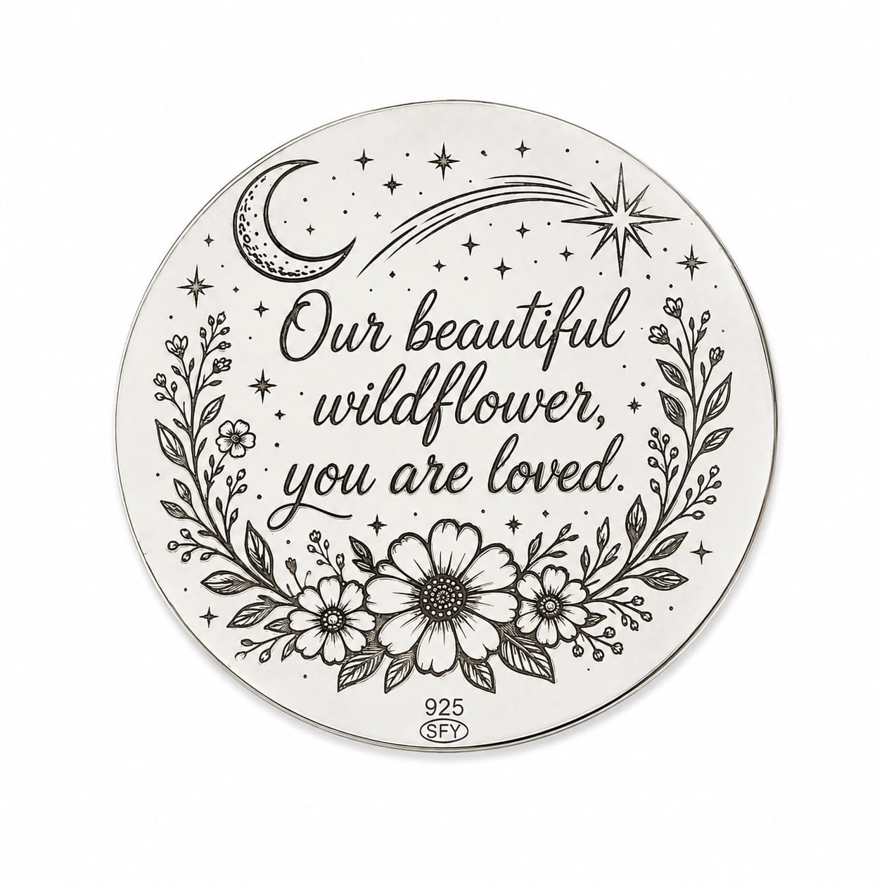 Moneda 3cm din Argint 925 pentru Botez - Wildflower & Constellation