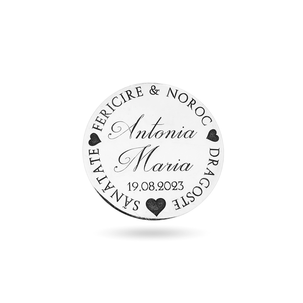 Moneda Botez 3cm din Argint 925 personalizata cu numele copilului si data