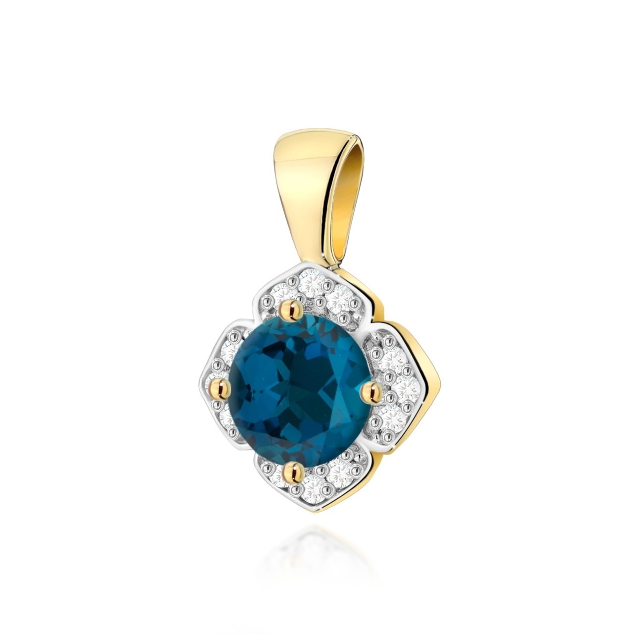 Pandantiv Aur 14K cu Topaz London Blue 0.50 ct si Diamante Naturale 0.06 ct