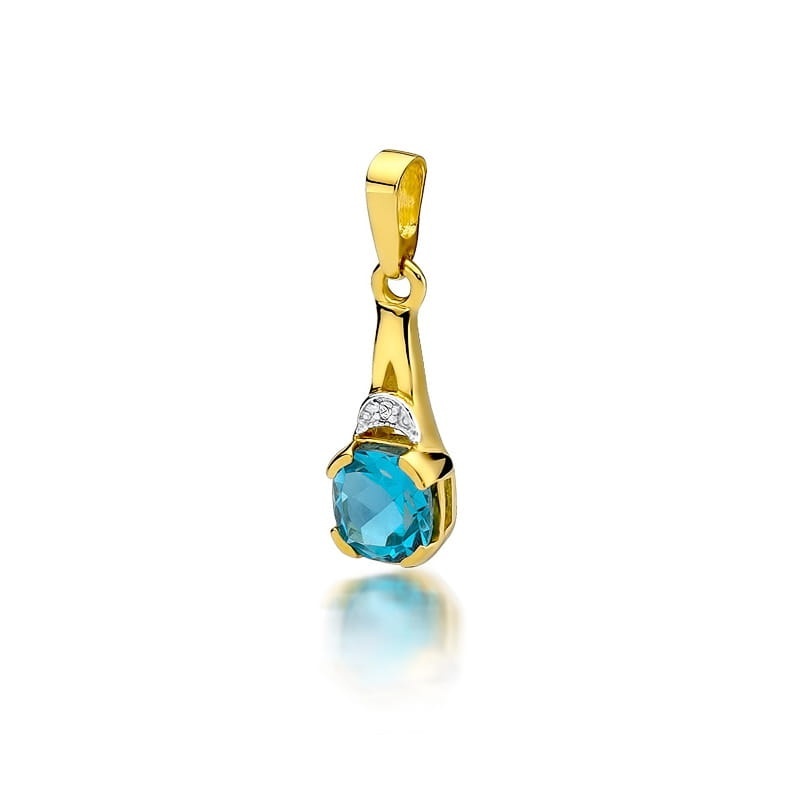 Pandantiv Aur 14K cu Topaz Swiss 1.10 ct si Diamant Natural 0.01 ct