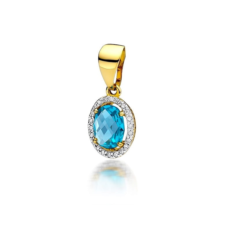Pandantiv Aur 14K cu Topaz Swiss 1.70 ct si Diamante Naturale 0.11 ct