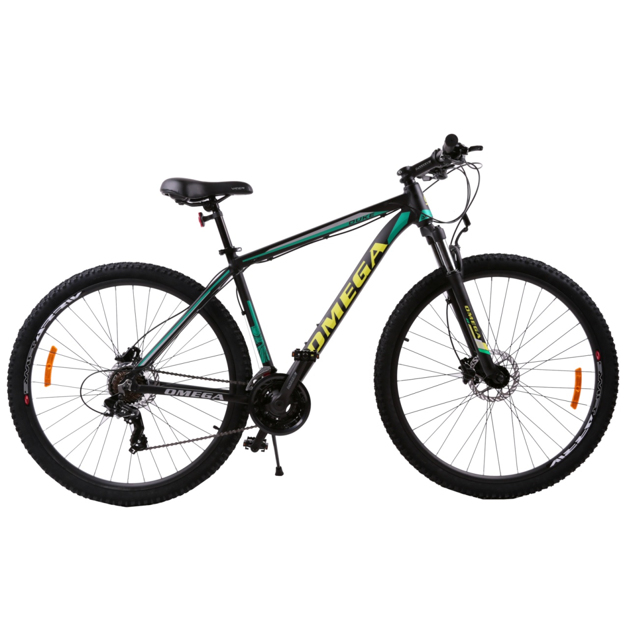 Bicicletta mountain bike Omega Duke 29", telaio 49 cm, freni a disco idraulici, nero/verde/giallo