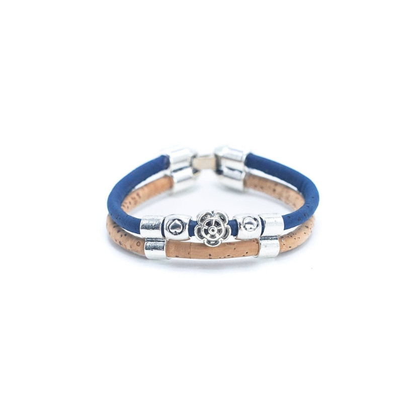 Bratara dubla din pluta Blue Flower and Heart