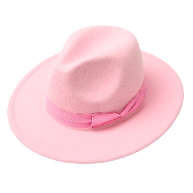 Palarie din fetru roz cu bor drept